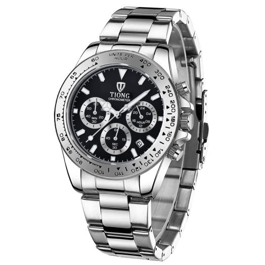 Dentily Men's Quartz Watch Chronograph Waterproof Business Stainless Steel Mens Watches