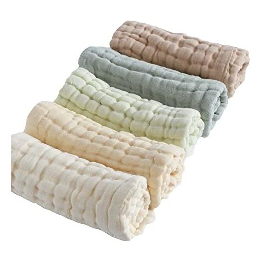 Baby Washcloth Baby Towels and washcloths 5 Pack Muslin Baby Washcloths Super Soft Newborn Bath Face Towels Cotton Reusable Wipes (11.8 X 11.8in) Light Green