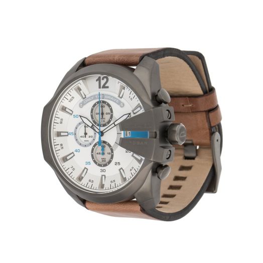 Diesel Mega Chief Stainless Steel and Leather Chronograph Men's Watch, Color: Gunmetal, Brown (Model: DZ4280)