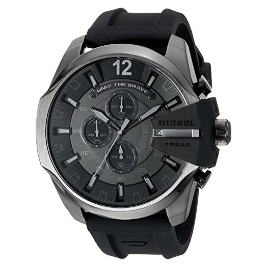 Diesel Men's Mega Chief Quartz Stainless Steel and Silcone Chronograph Watch, Color: Grey, Black (Model: DZ4378)