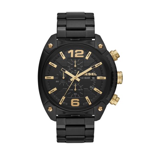 Diesel Men's 49mm Overflow Quartz Stainless Steel Chronograph Watch, Color: Black/Gold (Model: DZ4504)