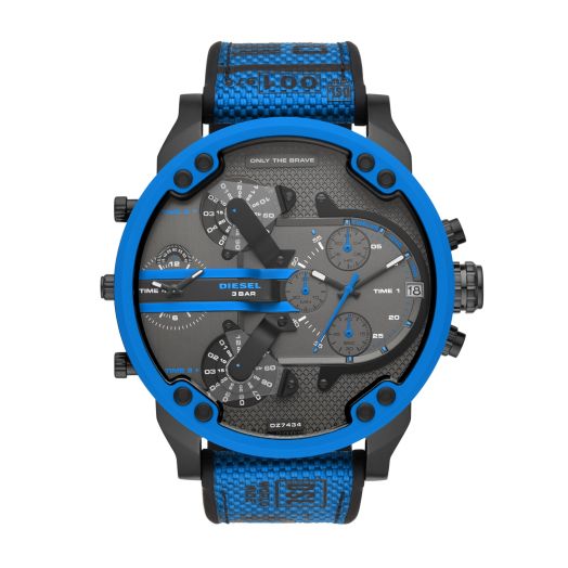 Diesel Mr. Daddy 2.0 Stainless Steel and Nylon/Silicone Chronograph Men's Watch, Color: Blue (Model: DZ7434)