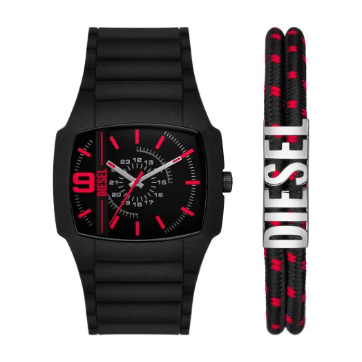Diesel Men's 45mm Cliffhanger 2.0 Quartz Stainless Steel and Silicone Three-Hand Watch, Color: Black (Model: DZ2166)
