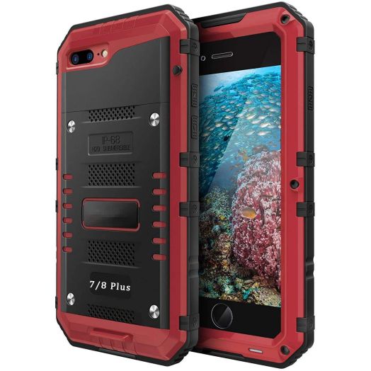 iPhone 8 Plus / 7 Plus Waterproof Case Heavy Duty with Built-in Screen Full Body Protective Shockproof Drop Proof Hybrid Hard Cover Military Outdoor Sport for Apple iPhone 8 Plus / 7 Plus (Red)