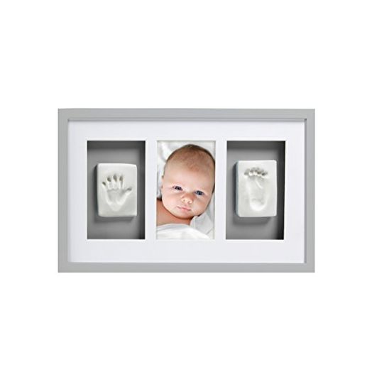 Pearhead Babyprints Newborn Baby Handprint and Footprint Deluxe Wall Photo Frame and Impression Kit, Gender-Neutral Baby Keepsake Frame, Baby Nursery Décor Accessory, Gray