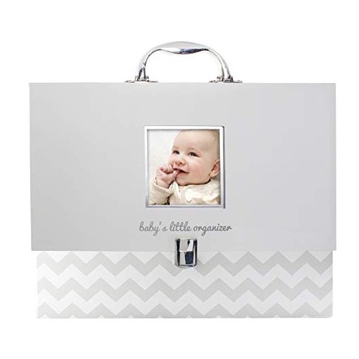 Pearhead Baby Document Organizer, Briefcase File Keeper to Store Baby's Records, Makes Great Gift for New Parents or Addition to Baby Shower Registry, Gray Chevron