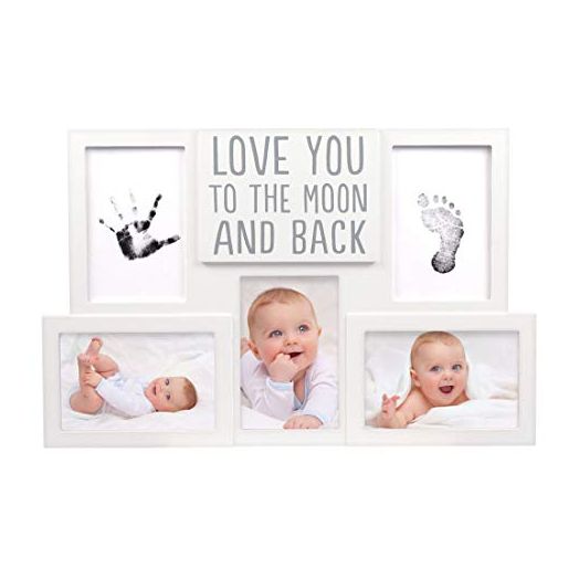 Pearhead Love You to The Moon and Back Collage Baby Frame, Gender-Neutral Baby Nursery Décor for New and Expecting Parents, Baby Keepsake Frame, White