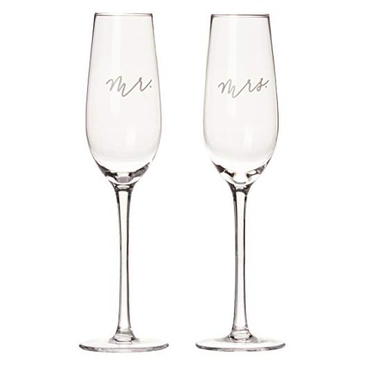 Pearhead Mr. & Mrs. Champagne Flute Set, Wedding Toasting Glasses, His and Hers Wedding Day Glasses