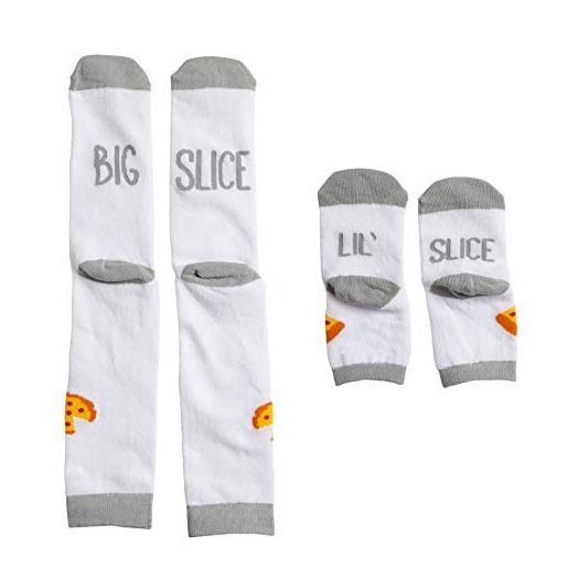 Pearhead Dad & Baby Matching Sock Set, Big & Little Slice Pizza Socks for Parent & Baby, White