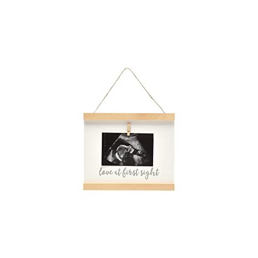 Pearhead Sonogram Love at First Sight Wall Art, Wooden Clip Baby Keepsake Frame, Gender-Neutral Baby Girl or Baby Boy Nursery Décor Accessory, Pregnancy Announcement Picture Frame
