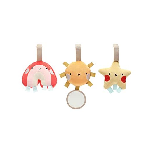 Pearhead Star, Sun and Rainbow Stroller Toys, Plush Baby Travel Car Seat Toy Set, Baby Hanging Toys, Gender-Neutral Baby Travel Accessories, Set of 3