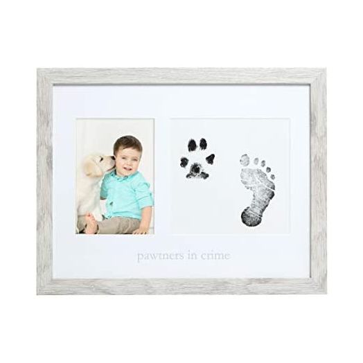 Kate & Milo Rustic Pawtners In Crime Picture Frame and Babys Handprint or Footprint and Pet Pawprint Ink Kit