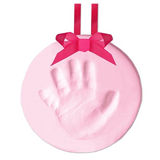 Tiny Ideas DIY Baby's Print Handprint or Footprint Keepsake No Bake Ornament with Ribbon, Baby Girl Nursery Décor, Pink