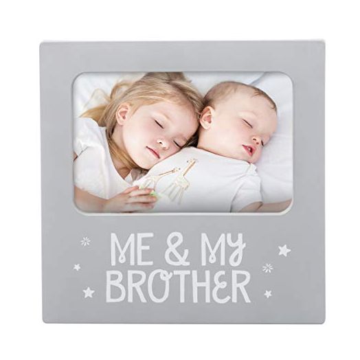 Tiny Ideas Me & My Brother Picture Frame, Nursery Décor, Gender-Neutral Baby Frame, Perfect Siblings Gift, Baby Keepsake Picture Frame, Gray