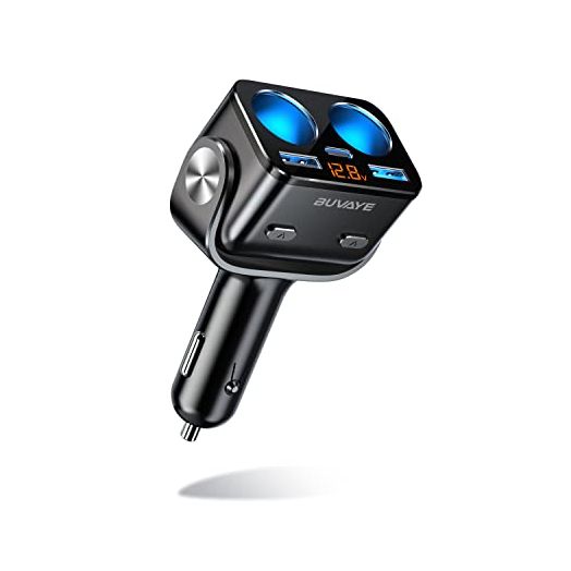 USB C Car Charger, BUVAYE 2-Socket Cigarette Lighter Splitter with 12V/24V Dual PD30W & QC3.0 Fast Charging, Cigarette Lighter Adapter Separate Switch LED Voltage Display for Phone, GPS, Dash Cam