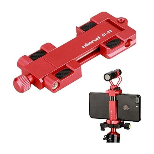 Ulanzi ST-03 Metal Smart Phone Tripod Mount with Cold Shoe Mount and Arca-Style Quick Release Plate for iPhone 12 Pro 11 Xs X 8 7 Plus Samsung Huawei, Cell Phone Tripod Holder Clip Adapter Red