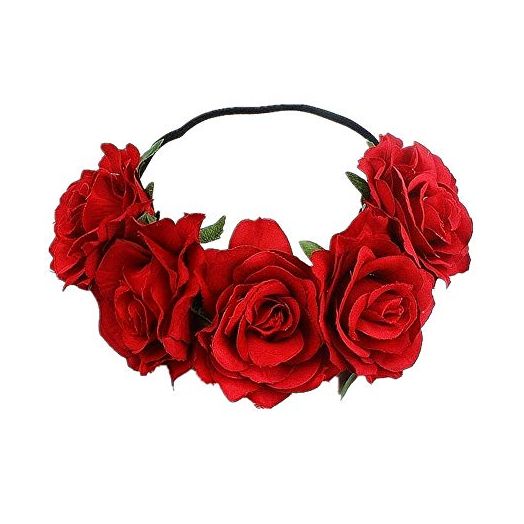 Tvoip Rose Floral Crown Garland Flower Headband Headpiece for Wedding Festival (Red)