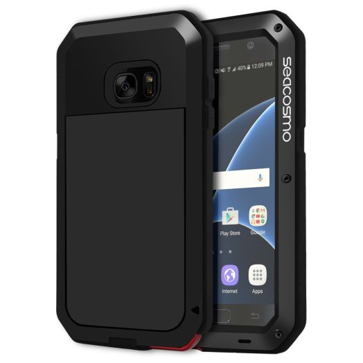 seacosmo Case for Samsung Galaxy S7, Shockproof Dustproof Rainproof Military Grade Full Body Protective Case with Tempered Glass Screen Protector Heavy Duty Rugged Drop Resistant Case, Black