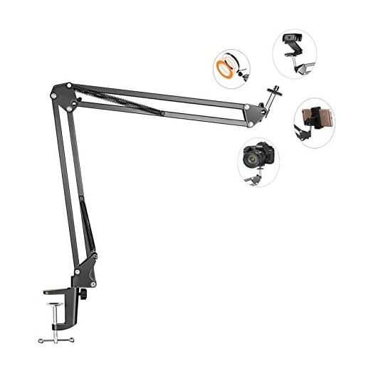 Overhead Tripod Mount for Camera Webcam Ring Light, Flexible Over Head Arm for iPhone with Phone Holder and Ball Head, Table Stand Accessory for Phone Video Recording Live Stream