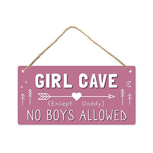 Girl Cave Sign, Girls Room Decorations for Bedroom, 12x6 PVC Plastic Decoration Hanging Sign, High Precision Printing, Water Proof, Kids Room Signs for Door, No Boys Allowed Sign, Room Decor 