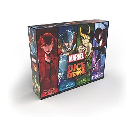 Marvel Dice Throne 4-Hero Box with Scarlet Witch, Thor, Loki & Spider-Man - 2-4 Player Competitive Dice Game