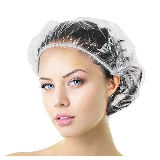 Aquior Shower Cap Disposable, 50 PCS Bath Caps Larger Thick Clear Waterproof Plastic Elastic Hair Bath Caps For Women Kids Girls, Travel Spa, Hotel