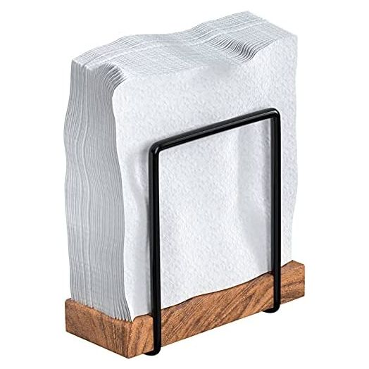 Tribello Modern Farmhouse Napkin Holder, Standing Vintage Napkin Holder for Tables, Steel And Wooden Base Kitchen & Dining Room Decor