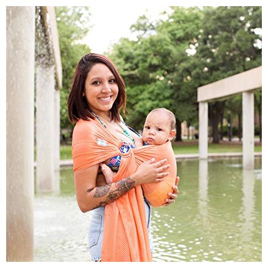 Beachfront Baby - Versatile Water & Warm Weather Ring Sling Baby Carrier | Made in USA with Safety Tested Fabric & Aluminum Rings | Lightweight, Quick Dry & Breathable (Coral Sea, One Size)