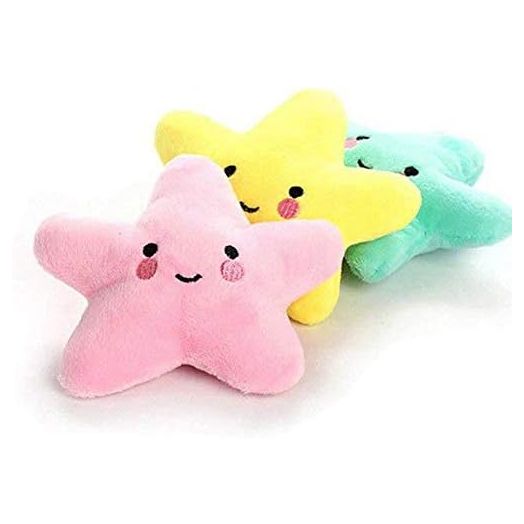Pet Bite Squeaky Toys Smile Star Cute Stuffed Toys for Dogs Puppy Biting BB Sound Chew Squeaker Cloud Shape Plush Toy for Cats & Small Animals Exercise Entertainment,3 Pack (Star)