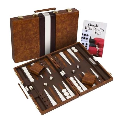 Top Backgammon Set - Classic Board Game Case - 2 Players - Best Strategy & Tip Guide - Available in Small, Medium and Large Sizes (Brown, Medium)