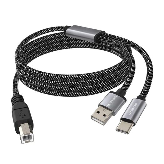 MOSWAG 2in1 USB C to USB B Printer Cable 5Feet/1.5M with USB Printer Cable USB A-male to B-male Cable Compatible with MacBook Pro,HP,Canon,Brother,Samsung Printers