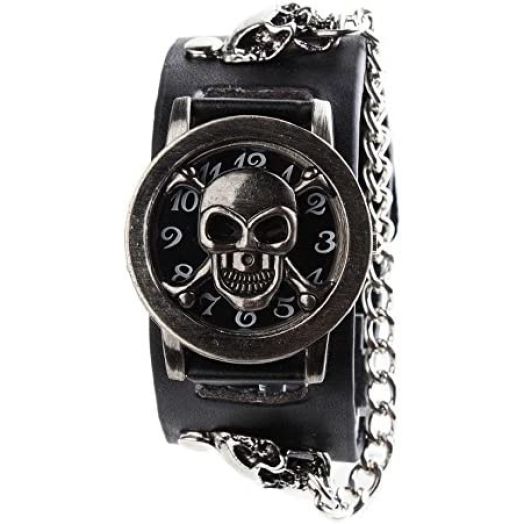 ALIENWOLF Fashion Men Punk Rock Skull Skeleton Leather Band Unisex Bracelet Wrist Watch