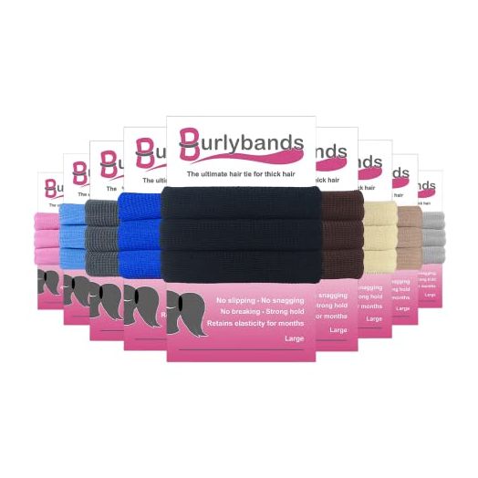 Burlybands Large Hair Ties for Thick Heavy or Curly Hair. No Slip No Damage Seamless Ponytail Holders