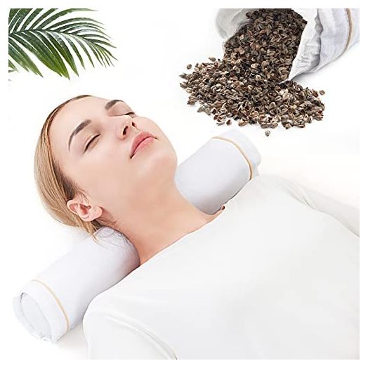 Bean Deluxe Buckwheat Pillow, Adjustable Organic Cotton Neck Roll Pillow