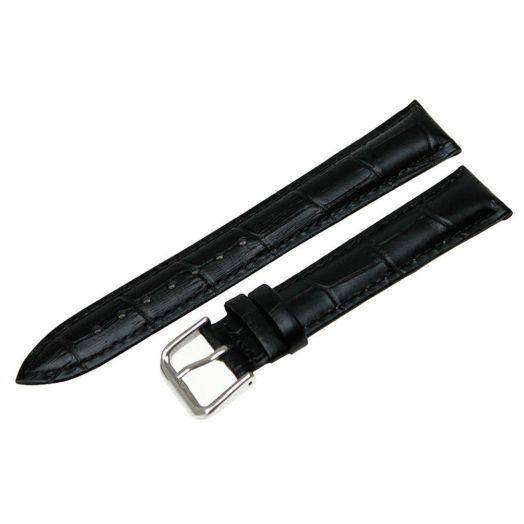 RECHERE Alligator Crocodile Grain Leather Watch Band Strap Pin Buckle Color Black (Width 17mm)