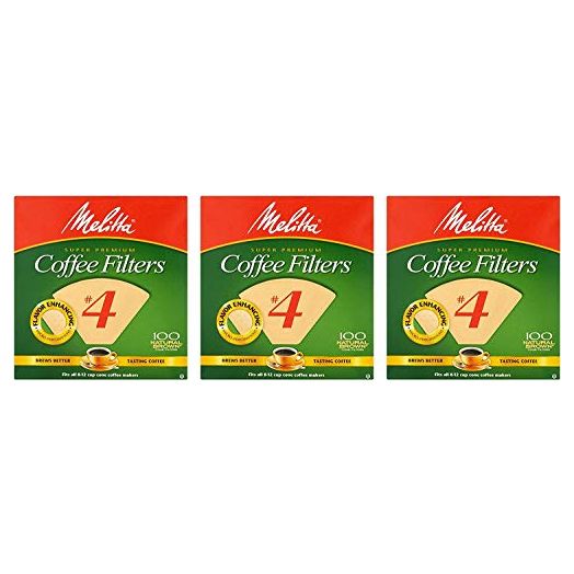 Melitta Cone Coffee Filters, Natural Brown #4, 100 Count (Pack of 3)