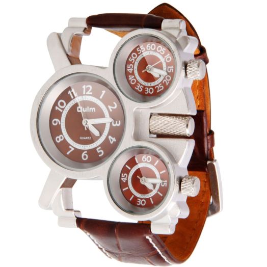 Military Watches with Three Movt Design and Leather Band