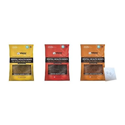 Indigenous Dental Health Bones Variety Bundle: Bacon, Roasted Chicken, Carrot Pumpkin, (17 Ounces Each, 51 Ounces Total)