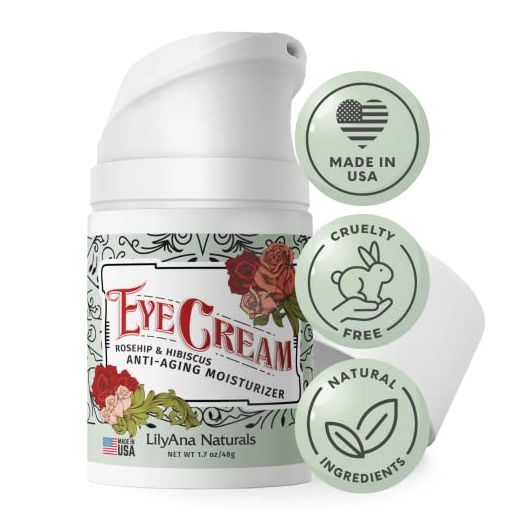 LilyAna Naturals Eye Cream - 2-Month Supply - Made in USA, Eye Cream for Dark Circles and Puffiness, Under Eye Cream, Anti Aging Eye Cream, Improve the look of Fine Lines and Wrinkles, Rosehip and Hibiscus Botanicals - 1.7oz (1-Pack)