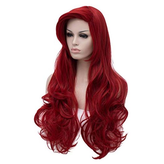 Curly Red Mermaid Wig for Women Long Wavy Cosplay Daily Hair Heat Resistant Synthetic Fiber Wig for Halloween Party Christmas + Cap