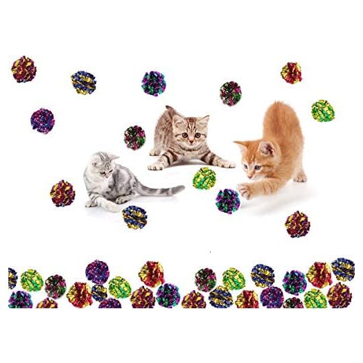 Prairie Horse Supply X Large Premium Mylar Crinkle Balls (7 Pack) (2.5 Inches in Diameter) Interactive Long Lasting Lightweight Shiny Metallic Cat Kitten Toys Assorted Colors