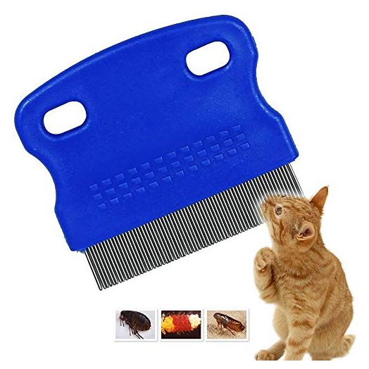 Patty Both Dog Cat Pet Lice &Flea & Nit Removal Comb/Brush, Precision Spaced Stainless Steel Teeth Locked into Sturdy Plastic Handle for Easy Cleaning(Blue)
