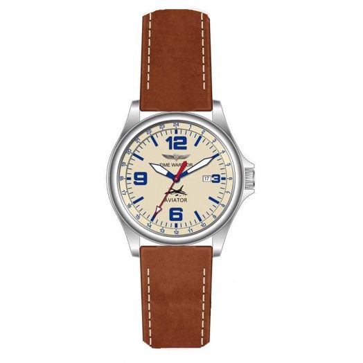 TIME WARRIOR Aviator Luxury Pilot Watch for Men Genuine Leather Strap - 40mm Watch - Japanese Quartz Movement (Yellow)