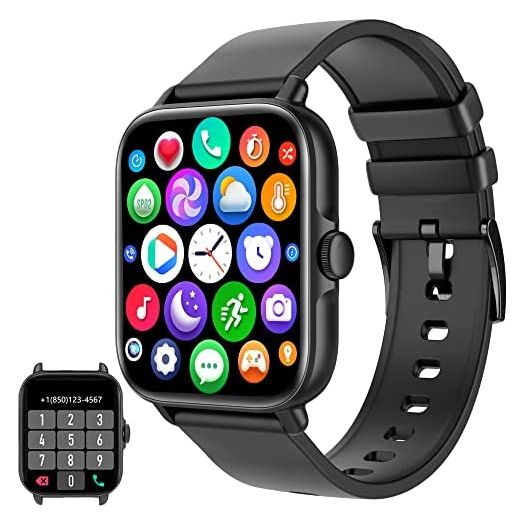 Smart Watch(Call Receive/Dial), Full Touch Screen SmartWatch for Android and iOS Phones Compatible Fitness Tracker with Heart Rate,Sleep,Blood Oxygen,Step Counter for Men Women…