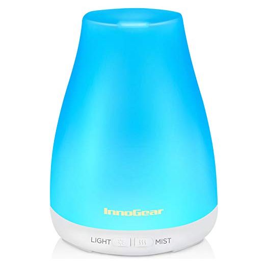 InnoGear Essential Oil Diffuser, Upgraded Diffusers for Essential Oils Aromatherapy Diffuser Cool Mist Humidifier with 7 Colors Lights 2 Mist Mode Waterless Auto Off for Home Office Room, Basic White