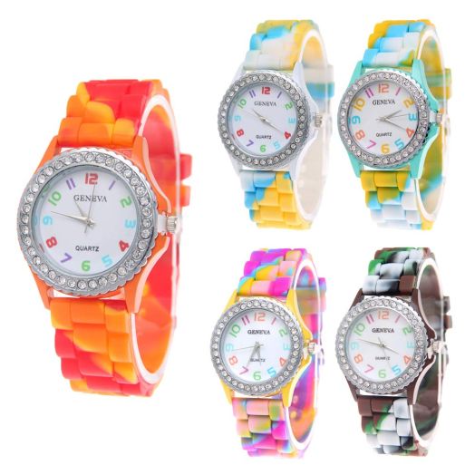 CdyBox Wholesale Watch Set Lot 5 Pack Rhinestone Colorful Silicone Jelly Wristwatch for Women Girls