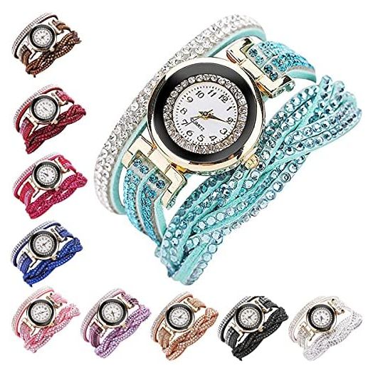 CdyBox Fashion Rhinestone Watch Twine Bracelet Women Luxury Quartz Wrist Watches(10 Pack)