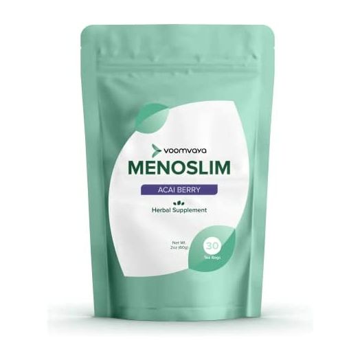 VoomVaya MenoSlim - Menopause Weight Supplement for Women, Herbal Tea with Rooibos, Cardamom, Black Cohosh, Licorice for Hot Flashes, Bloating, Night Sweat Relief - 30 Tea Bags - Acai Berry
