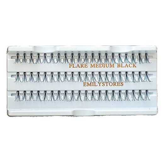 EMILYSTORES Eyelashes Natural Individual Plant Flare Medium 12mm Black Eye Extensions Lashes-Knotted (12 Pack)