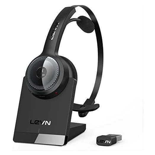 LEVN Bluetooth 5.0 Headset, Wireless Headset with Microphone (AI Noise Cancelling), 35Hrs Bluetooth Headphones with USB Dongle for PC, Suitable for Remote Work/Call Center/Zoom/Online Class/Trucker